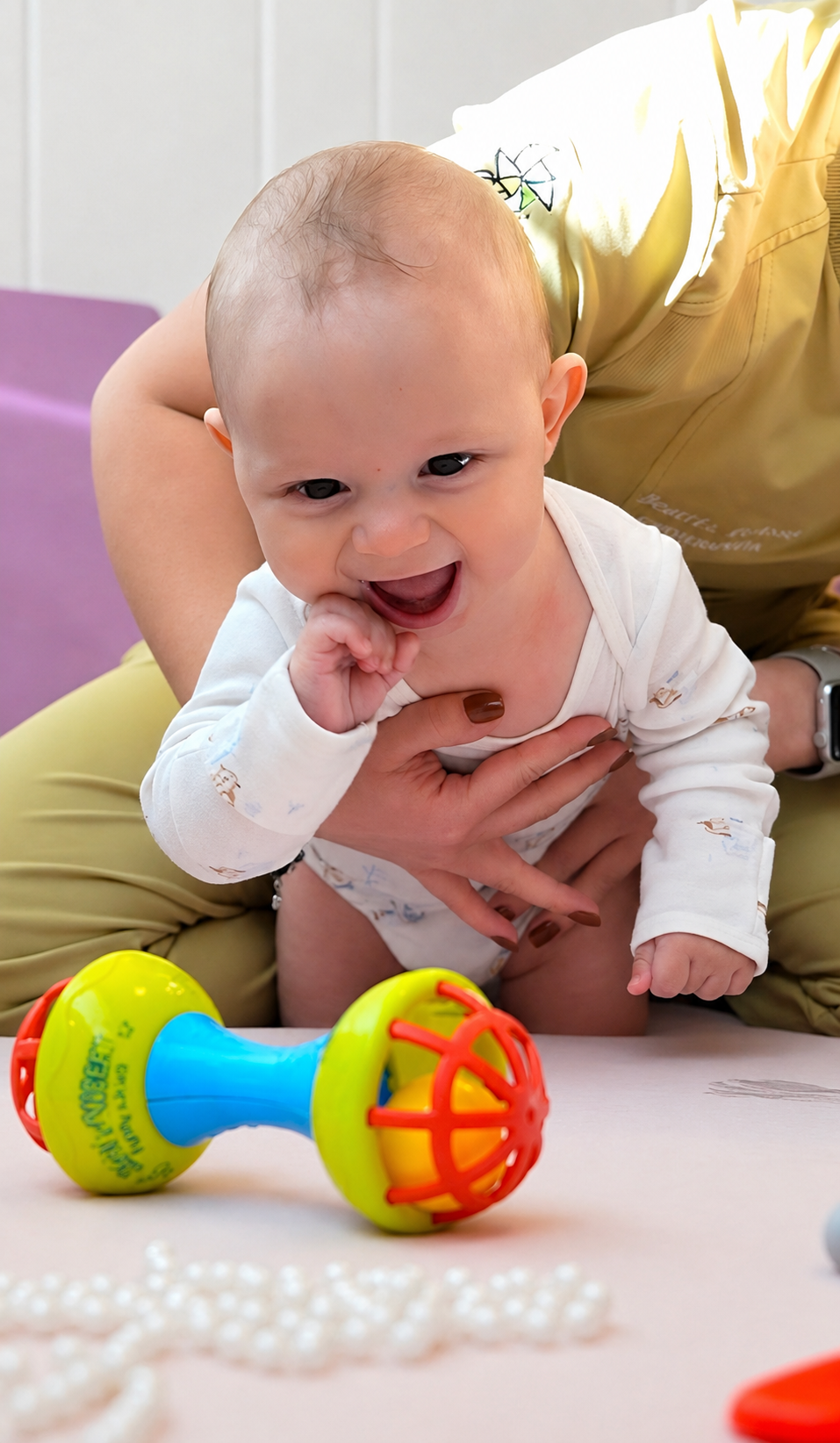 Bebê durante avaliação de assimetria craniana na Respira Kids